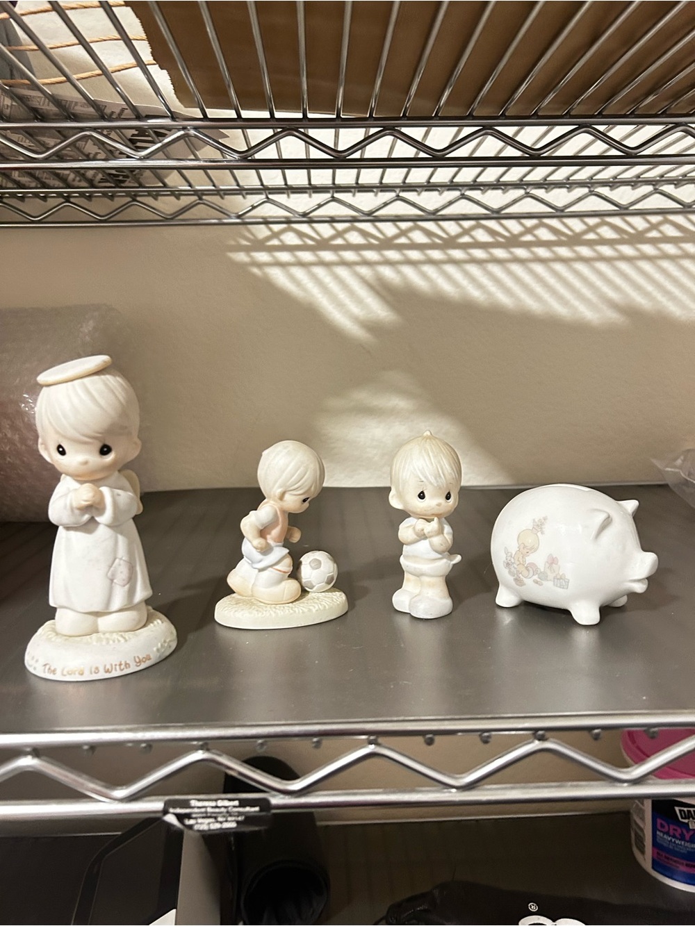 Precious Moments Vintage Cream and Porcelain Figurine Collection with Piggy Bank